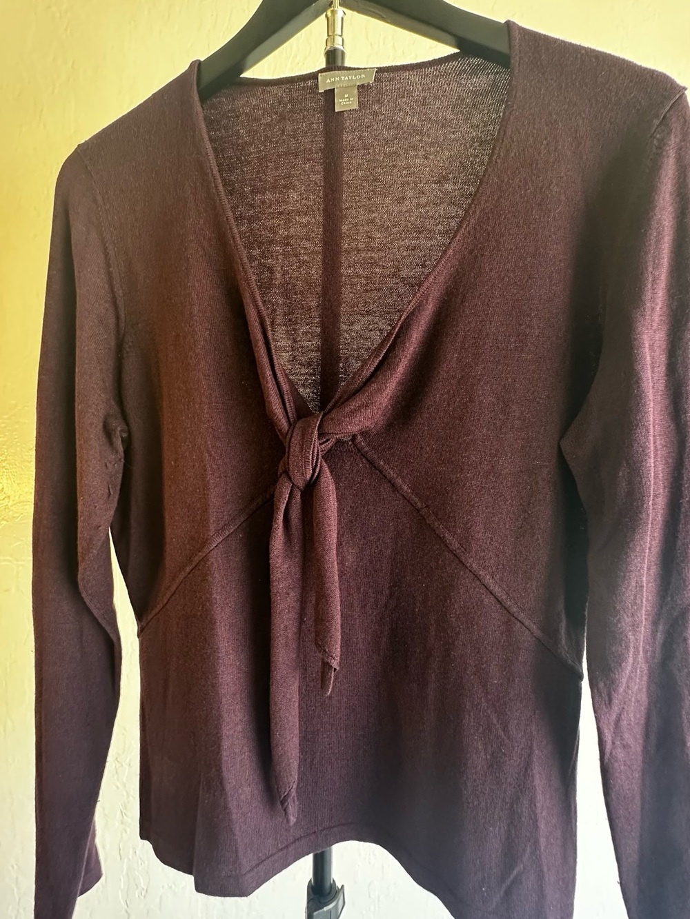 Ann Taylor Plum Tie-Front V-Neck Sweater - Women
